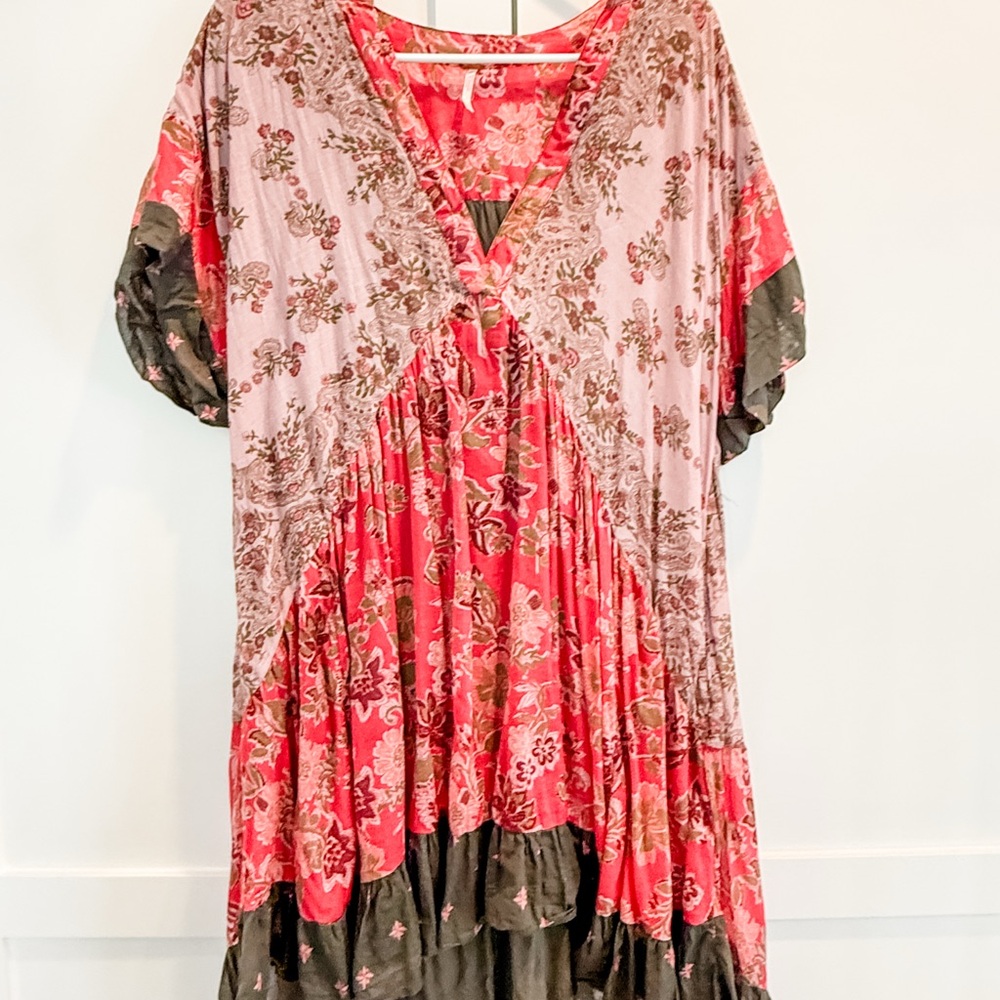 Free People Floral Pink and Green Dress